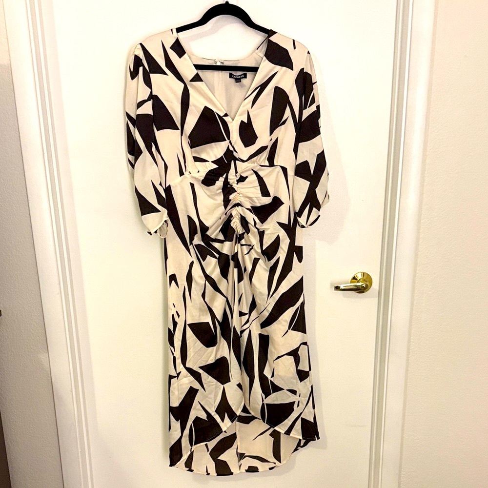 Express Cream and Black Patterned Midi Dress